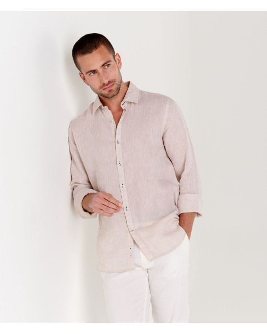 JONAS - Chemise unie lin chiné beige