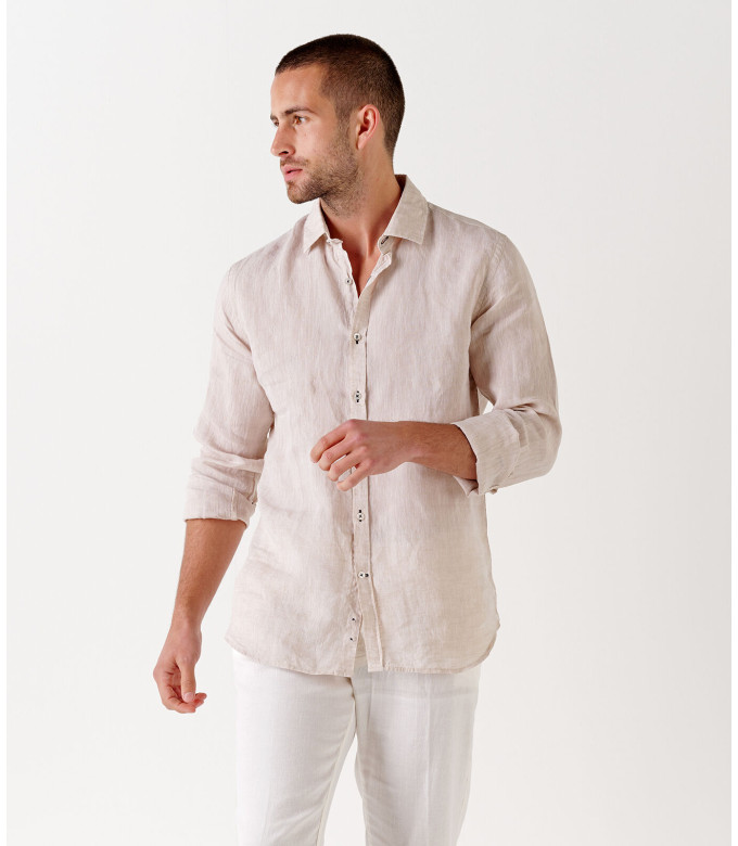 JONAS - Plain beige linen shirt