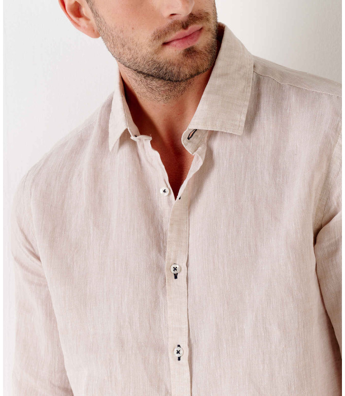 JONAS - Plain beige linen shirt