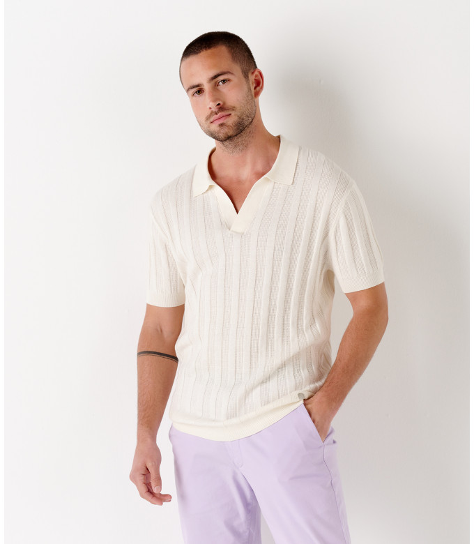 ELIH - Polo en maille fine fantaisie écru