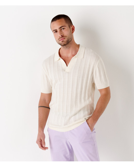 ELIH - Polo en maille fine fantaisie écru