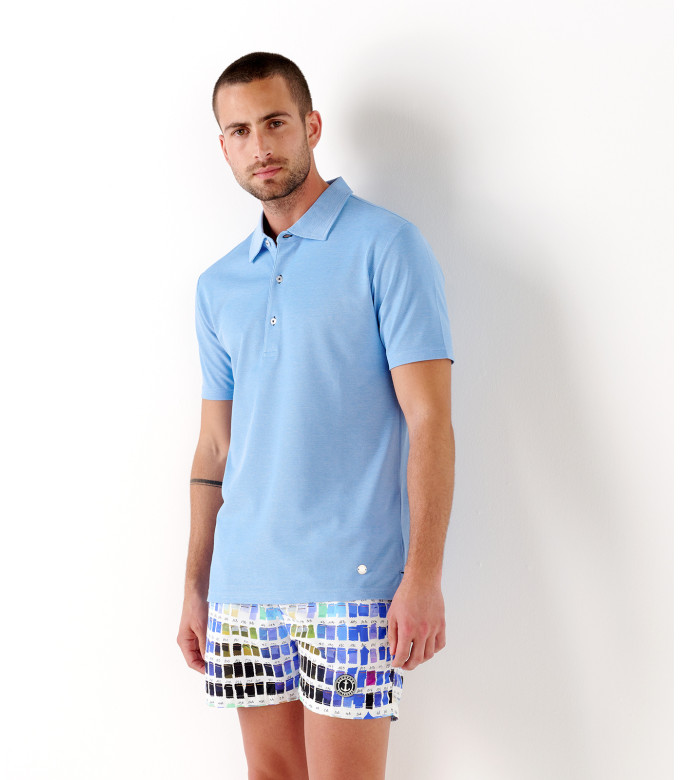 DARREN - Polo en coton piqué ciel