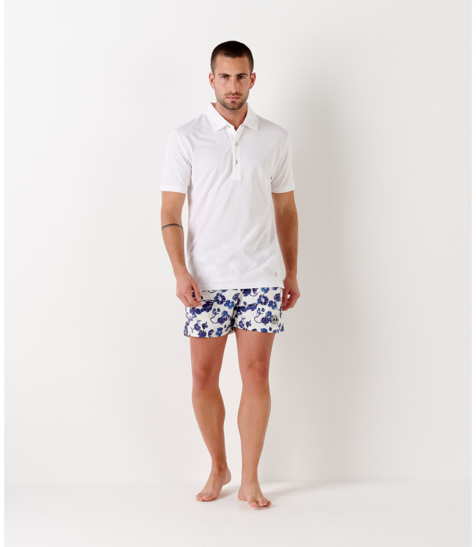 DARREN - White piqué cotton polo shirt