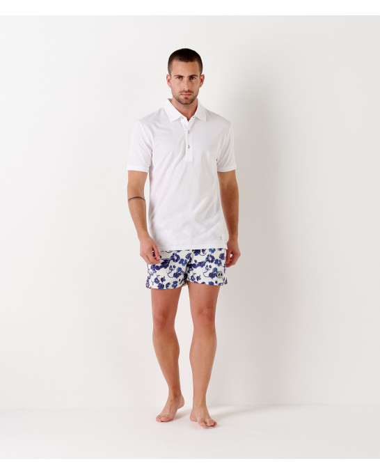 DARREN - White piqué cotton polo shirt