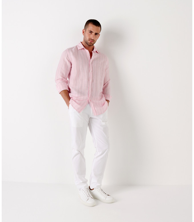 CODY - Chemise en lin imprimé rayé rose