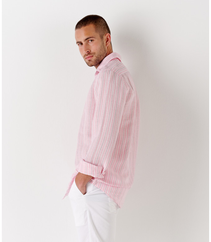 CODY - Chemise en lin imprimé rayé rose