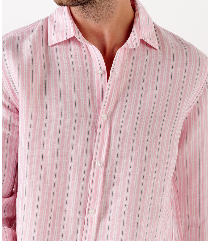 CODY - Chemise en lin imprimé rayé rose