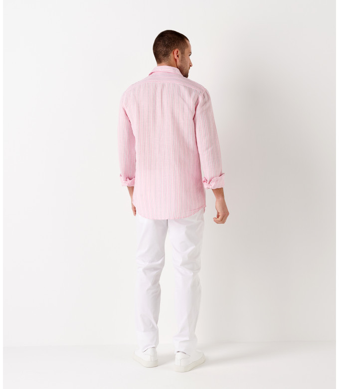 CODY - Chemise en lin imprimé rayé rose