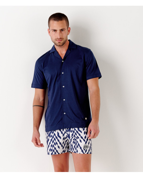 BULL - Chemise jersey coton slim-fit marine