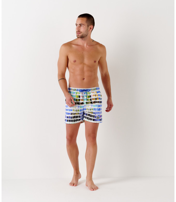 BORNEO - Pantone printed swim shorts, white