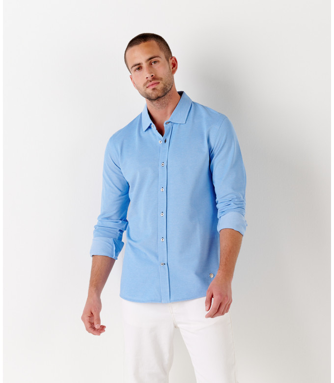 ASHTON - Sky blue cotton prick shirt