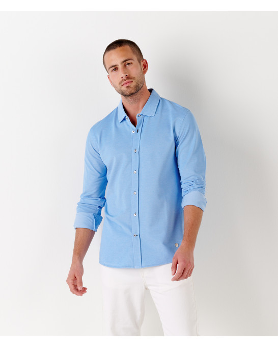 ASHTON - Sky blue cotton prick shirt