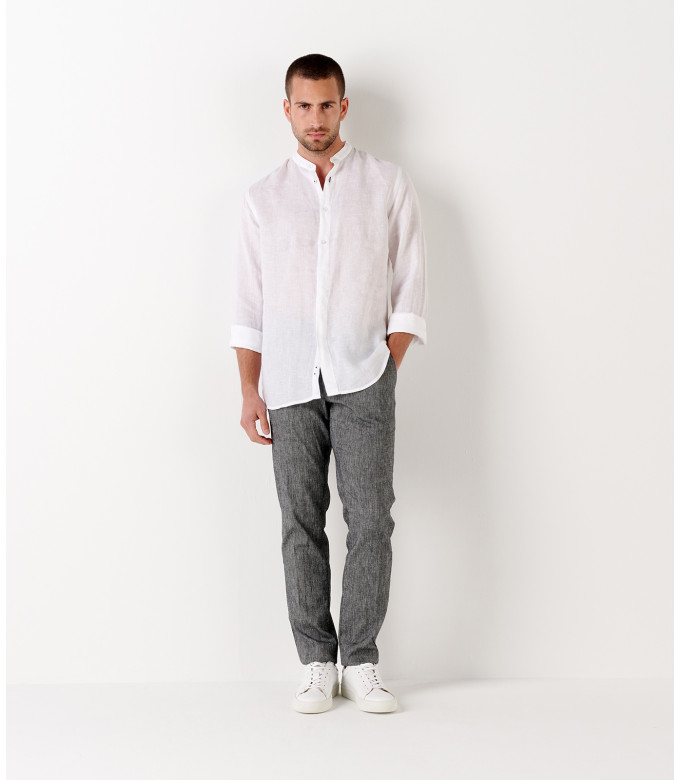 STAN - Mao collared linen casual shirt, white 