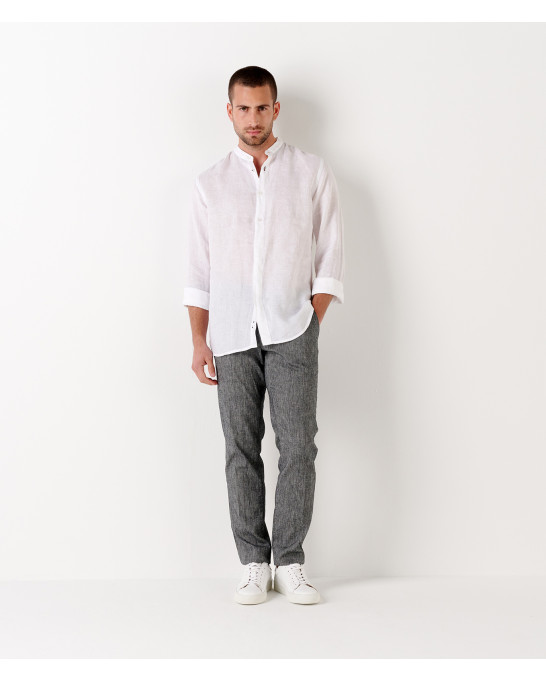 STAN - Mao collared linen casual shirt, white 