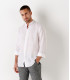 STAN - Mao collared linen casual shirt, white 