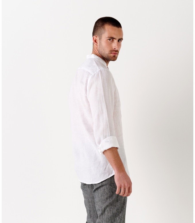 STAN - Mao collared linen casual shirt, white 