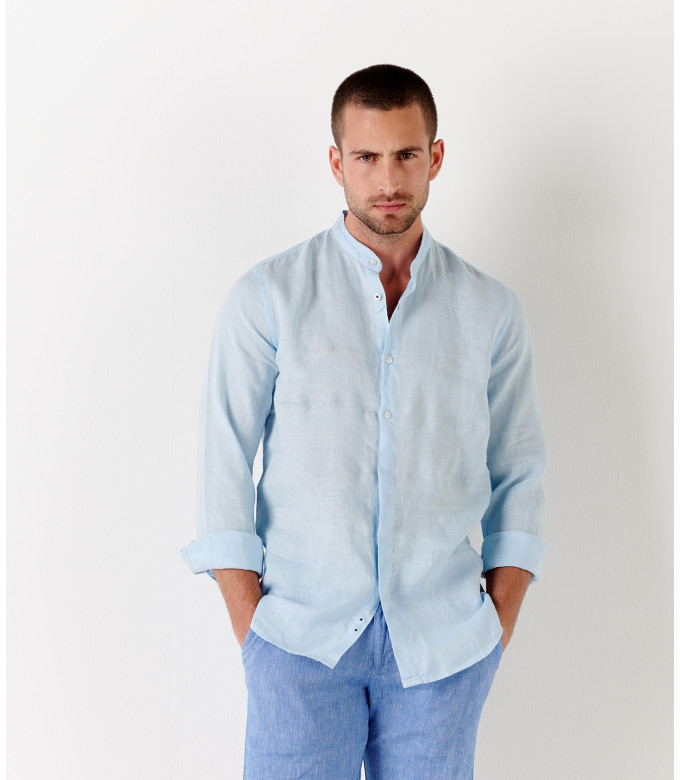 STAN - Linen shirt, Mao collar, sky blue