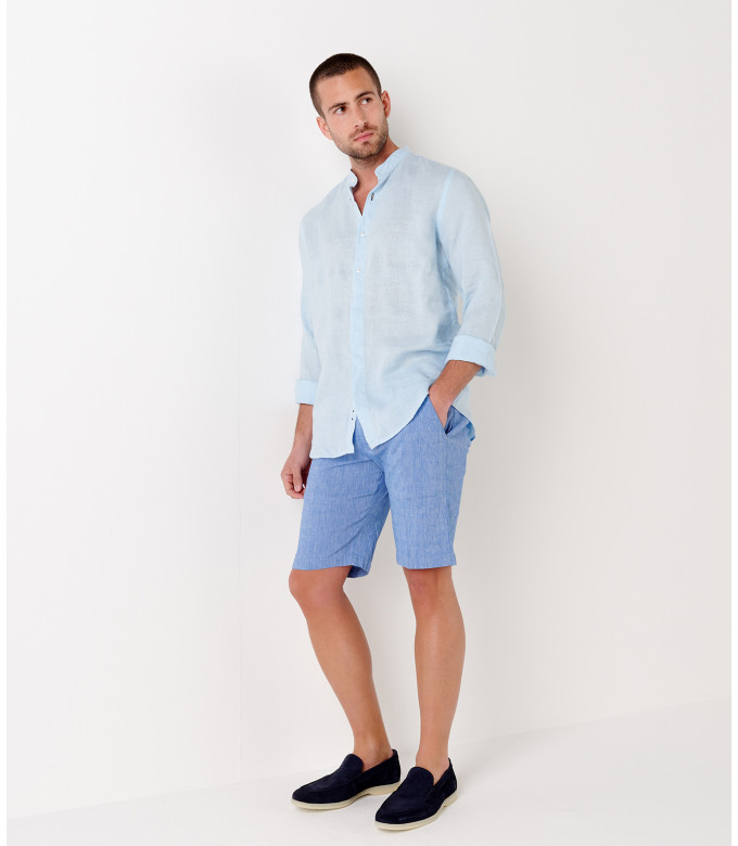 STAN - Linen shirt, Mao collar, sky blue