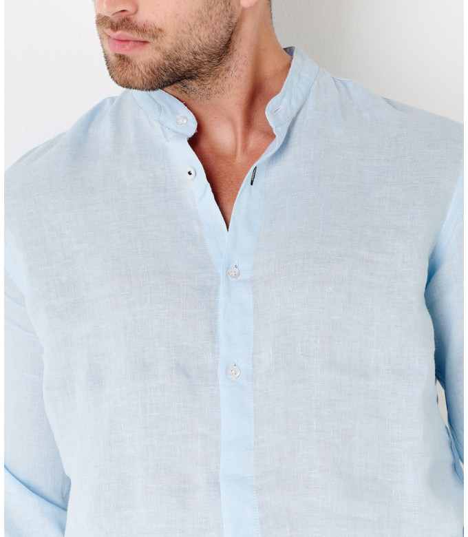 STAN - Linen shirt, Mao collar, sky blue