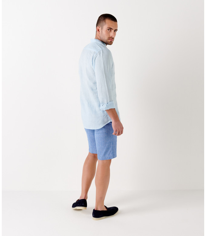 STAN - Linen shirt, Mao collar, sky blue