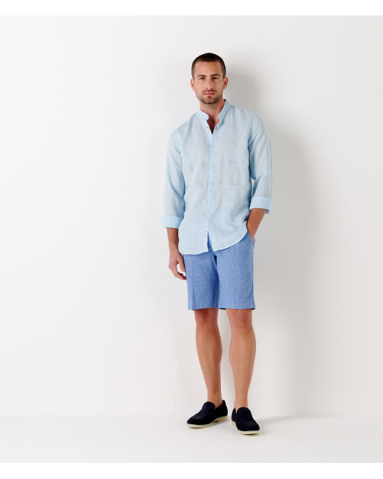 STAN - Linen shirt, Mao collar, sky blue