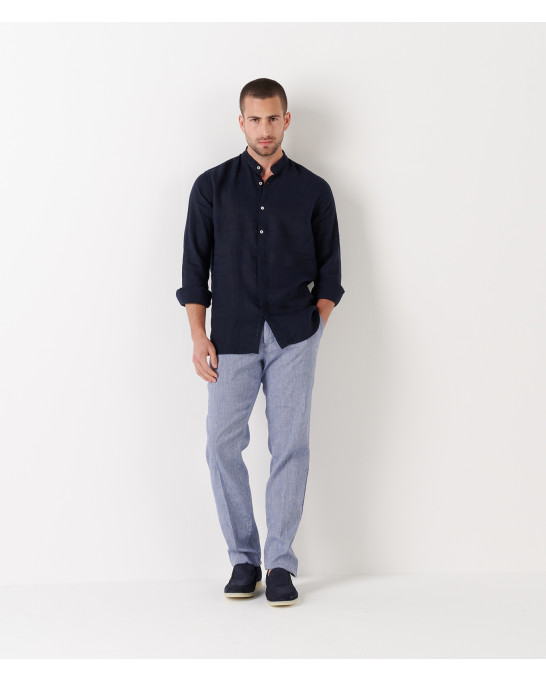 STAN - Linen shirt, mao collar, ink 