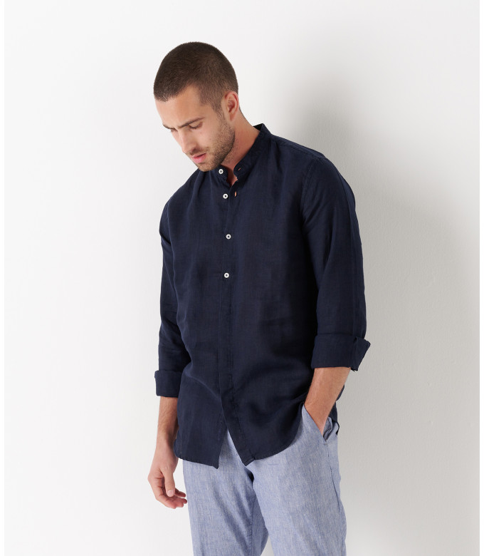 STAN - Linen shirt, mao collar, ink 