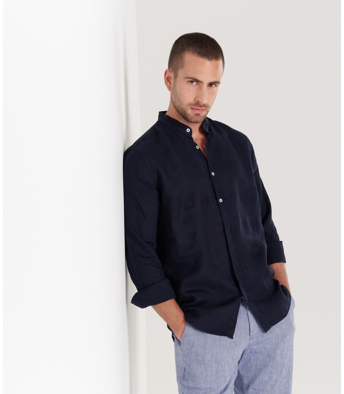 STAN - Linen shirt, mao collar, ink 