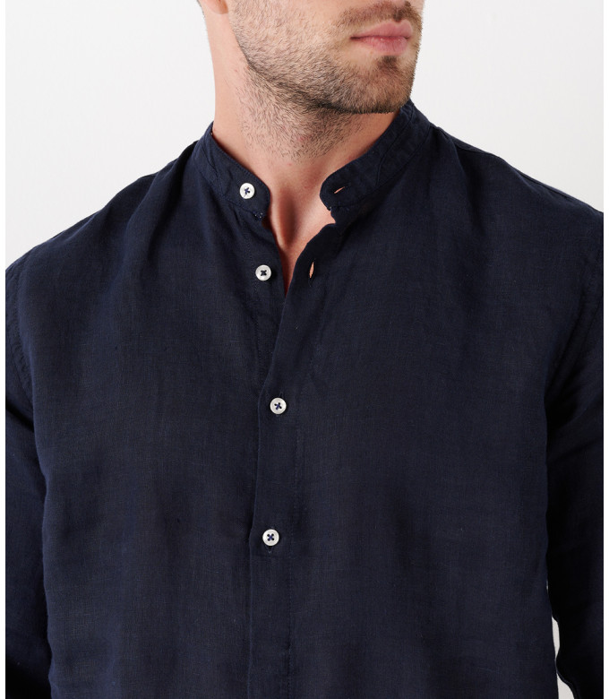 STAN - Linen shirt, mao collar, ink 