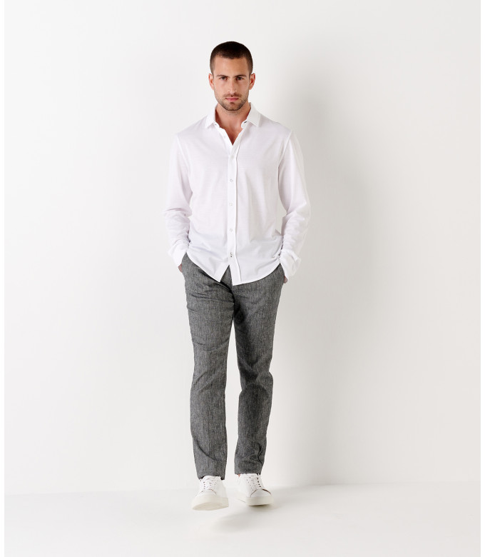 STUART - Chemise en coton fin uni slim-fit, blanc