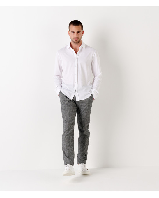 STUART - Camicia slim-fit in cotone fine tinta unita, bianco