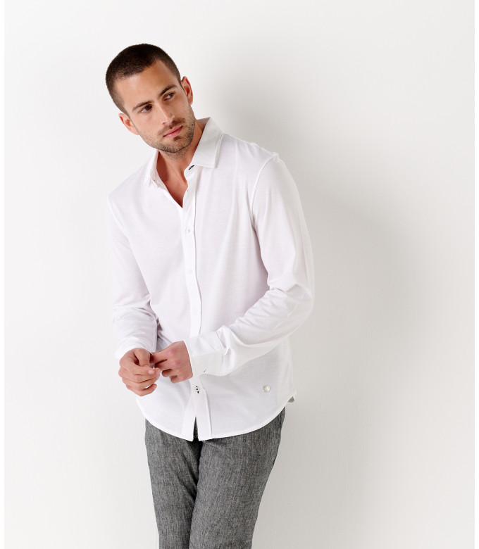 STUART - Chemise en coton fin uni slim-fit, blanc