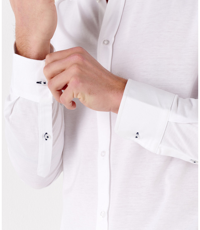 STUART - Chemise en coton fin uni slim-fit, blanc