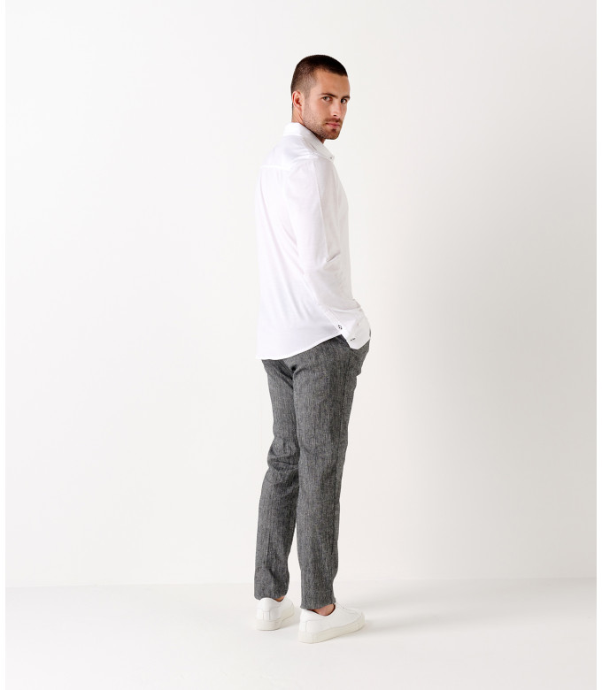 STUART - Chemise en coton fin uni slim-fit, blanc