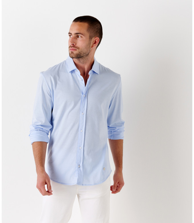 STUART - Thin jersey cotton shirt, light blue