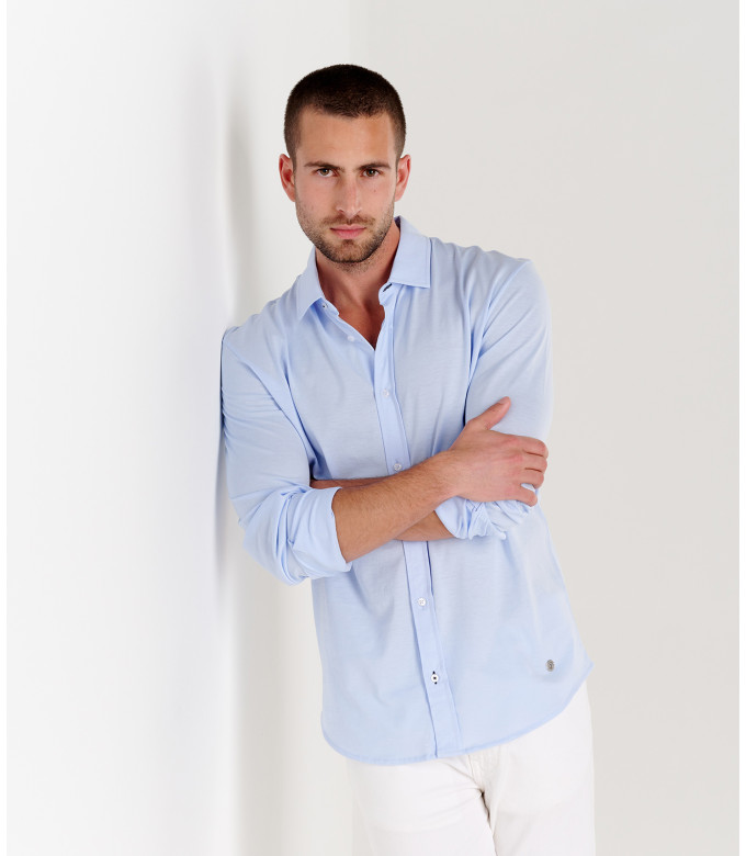 STUART - Thin jersey cotton shirt, light blue