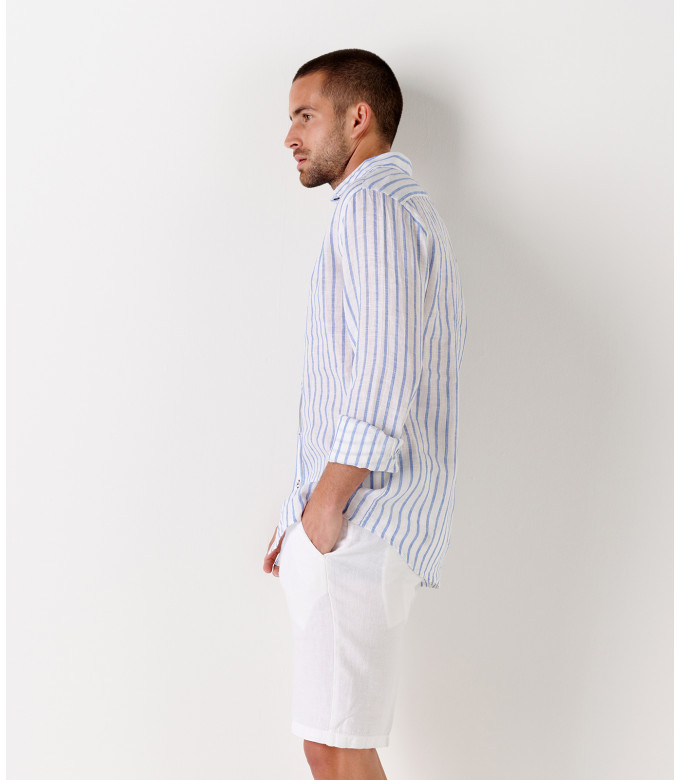 TENNIS -Linen striped shirt white