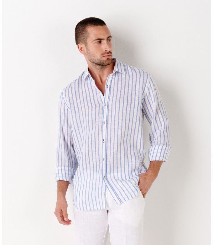 TENNIS -Linen striped shirt white