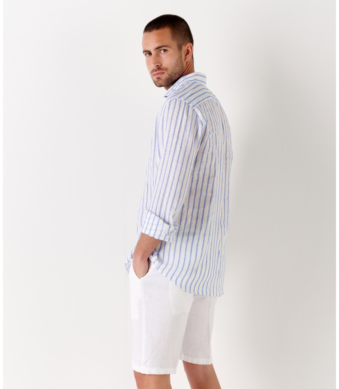 TENNIS -Linen striped shirt white