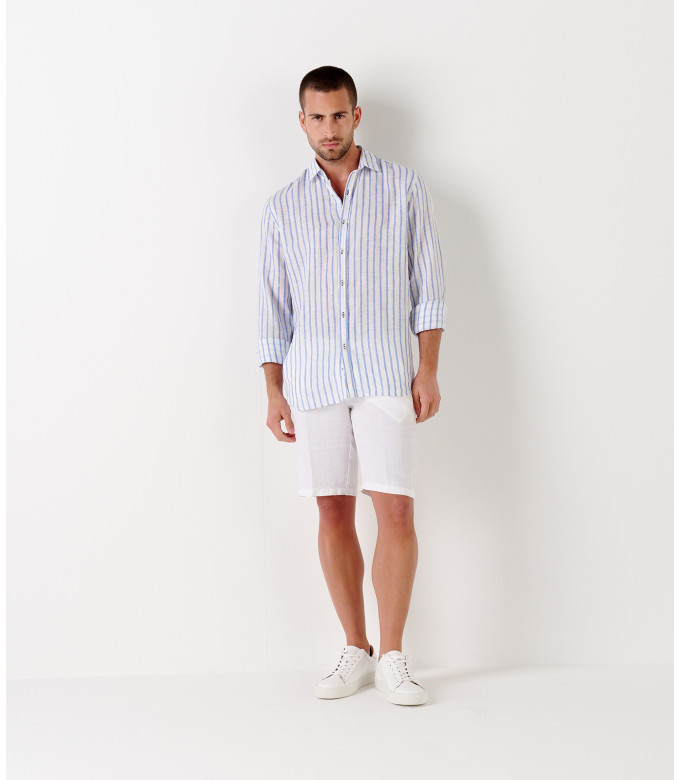 TENNIS -Linen striped shirt white