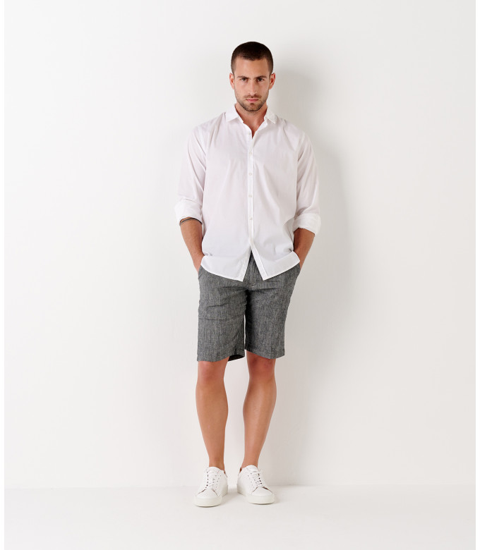 TURNER -  Slim fit linen-blend bermudas, dark grey