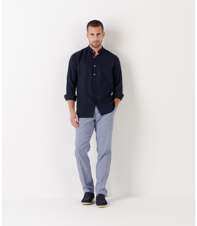 GORDON - Linen-blend slim fit chinos, navy