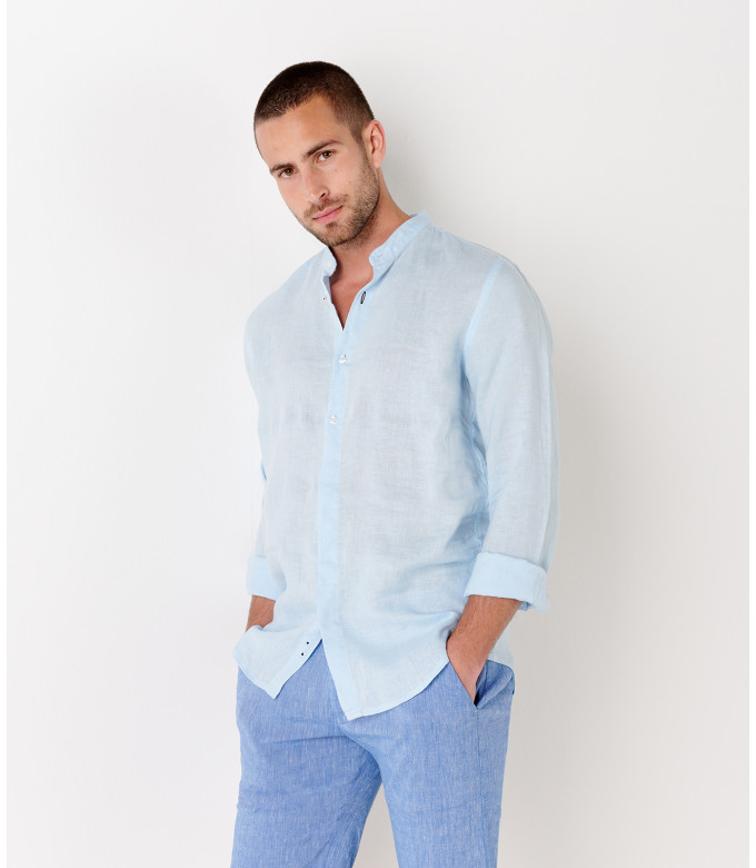 TURNER - Bermuda slim fit lin chiné, ciel