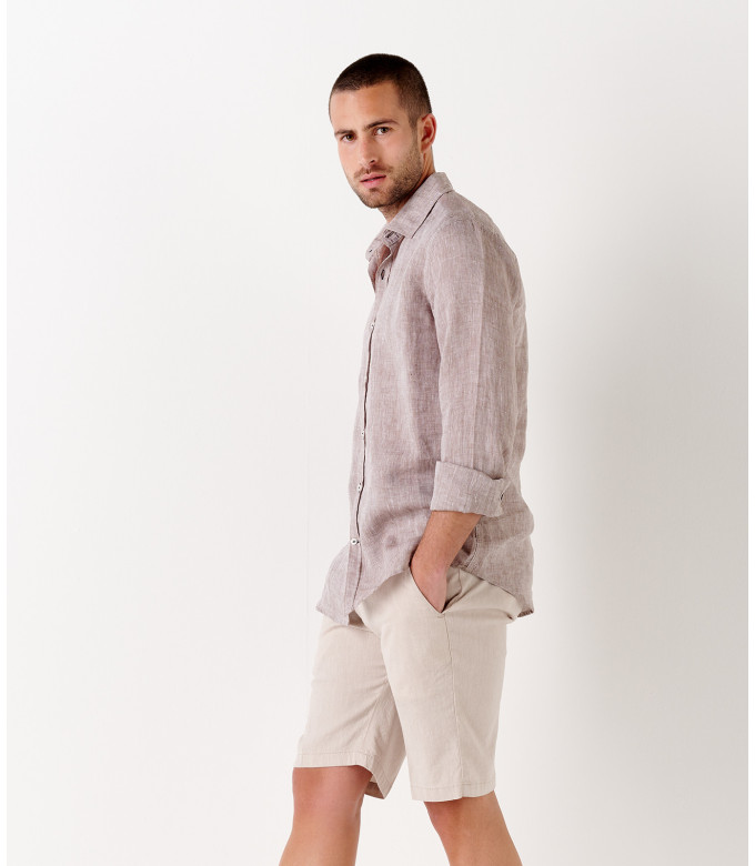 TURNER -  Slim fit linen-blend bermudas, camel