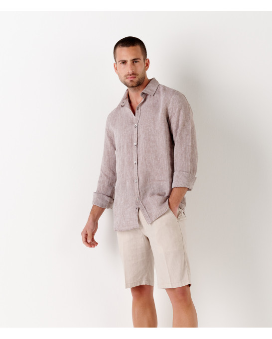 TURNER -  Slim fit linen-blend bermudas, camel