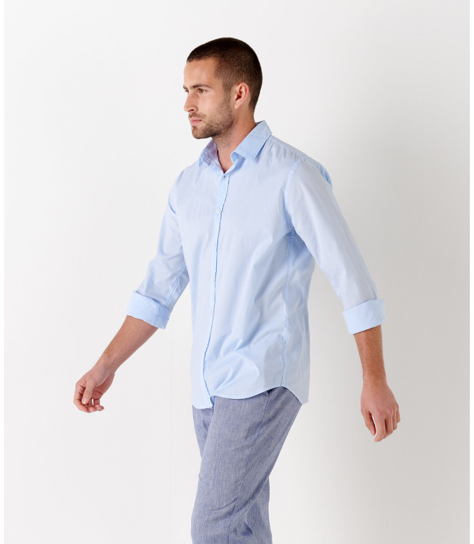 VARDY - Casual cotton-voile shirt, light blue 