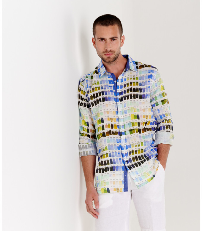 ROSS - Pantone's colors-print linen shirt white