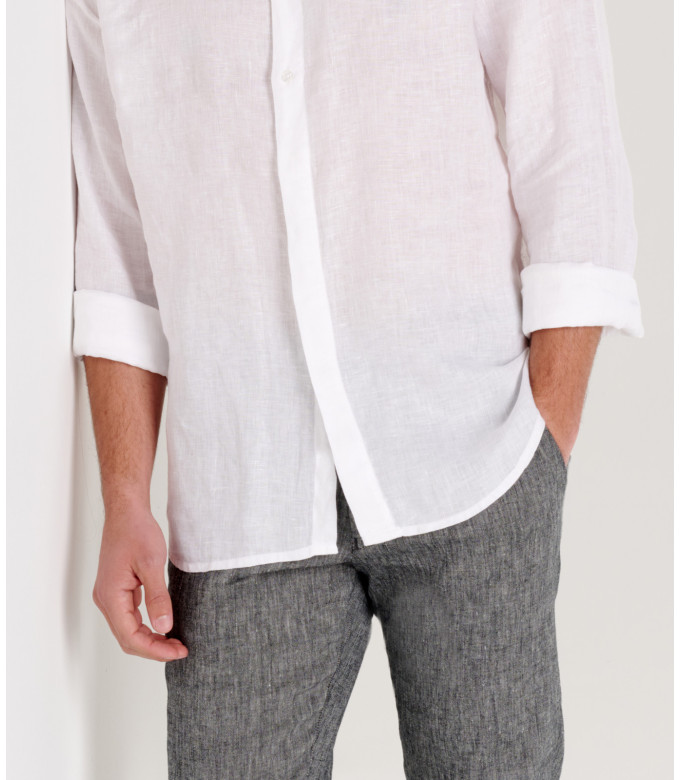 GORDON - Linen-blend slim fit chinos, dark grey