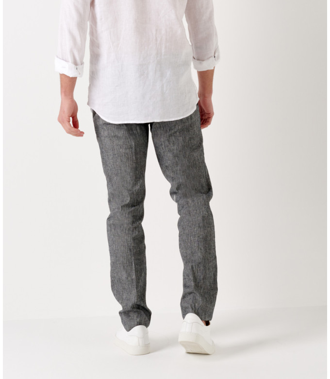 GORDON - Linen-blend slim fit chinos, dark grey