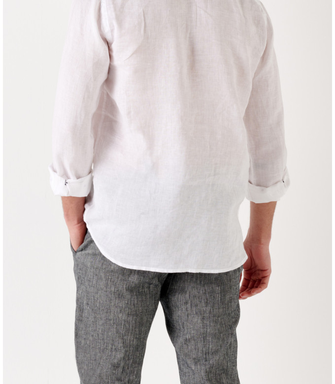 GORDON - Linen-blend slim fit chinos, dark grey